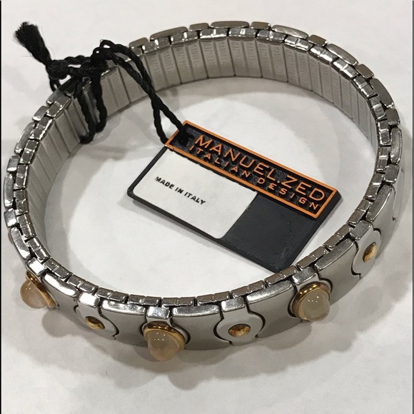 18K & SS stunning cabochon stones bracelet ITALY - Picture 2 of 13